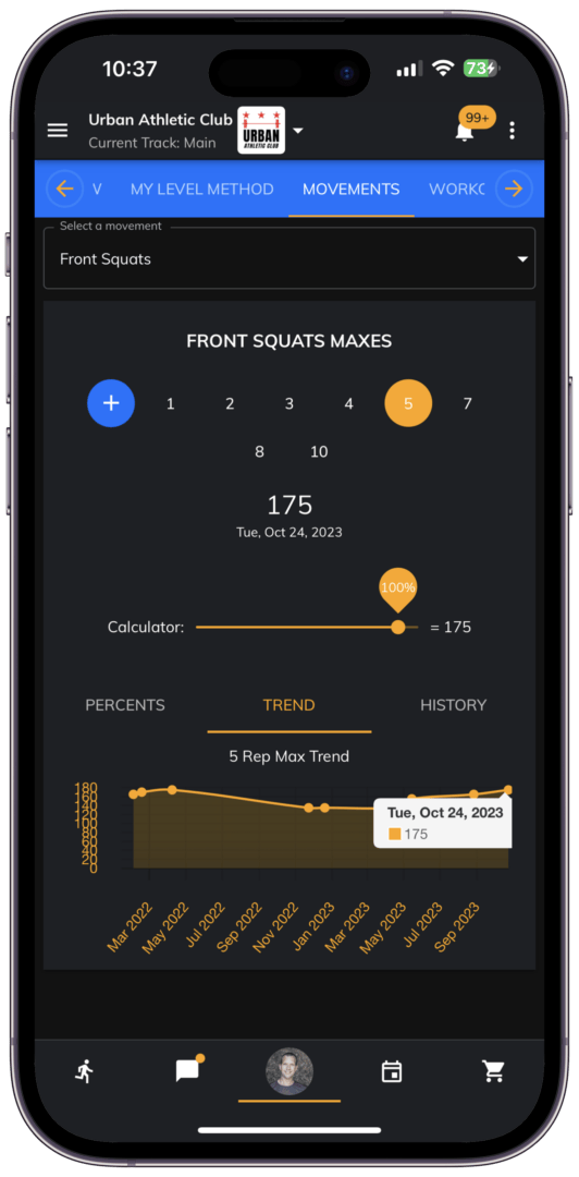 Chalk It Pro app where members can track their workouts and lifting progress.