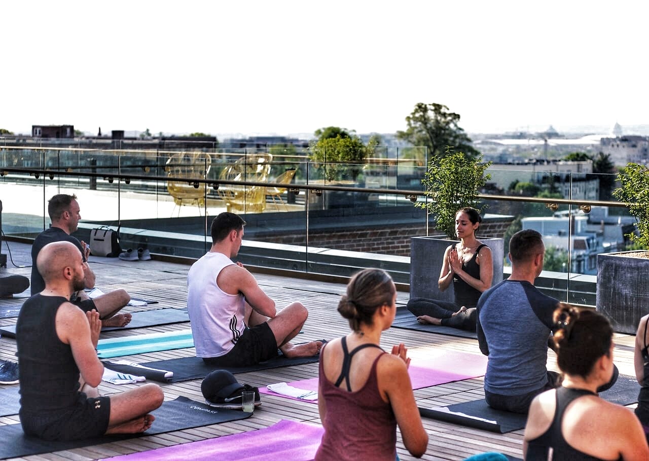 rooftop yoga at the Line Hotel